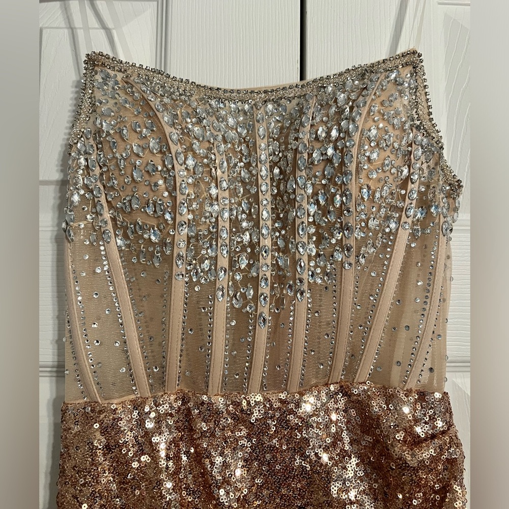 NEW!! Sparkly Gorgeous Strapless Long Mermaid Beaded Prom Dress With Split - Picture 2 of 5